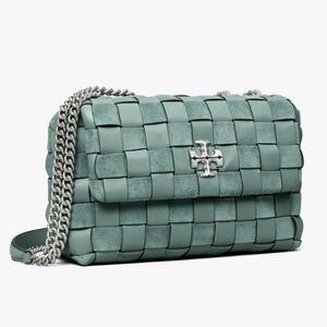 LIKE NEW TORY BURCH KIRA CHEVRON WOVEN SMALL CONVERTIBLE SHOULDER BAG - ARCTIC